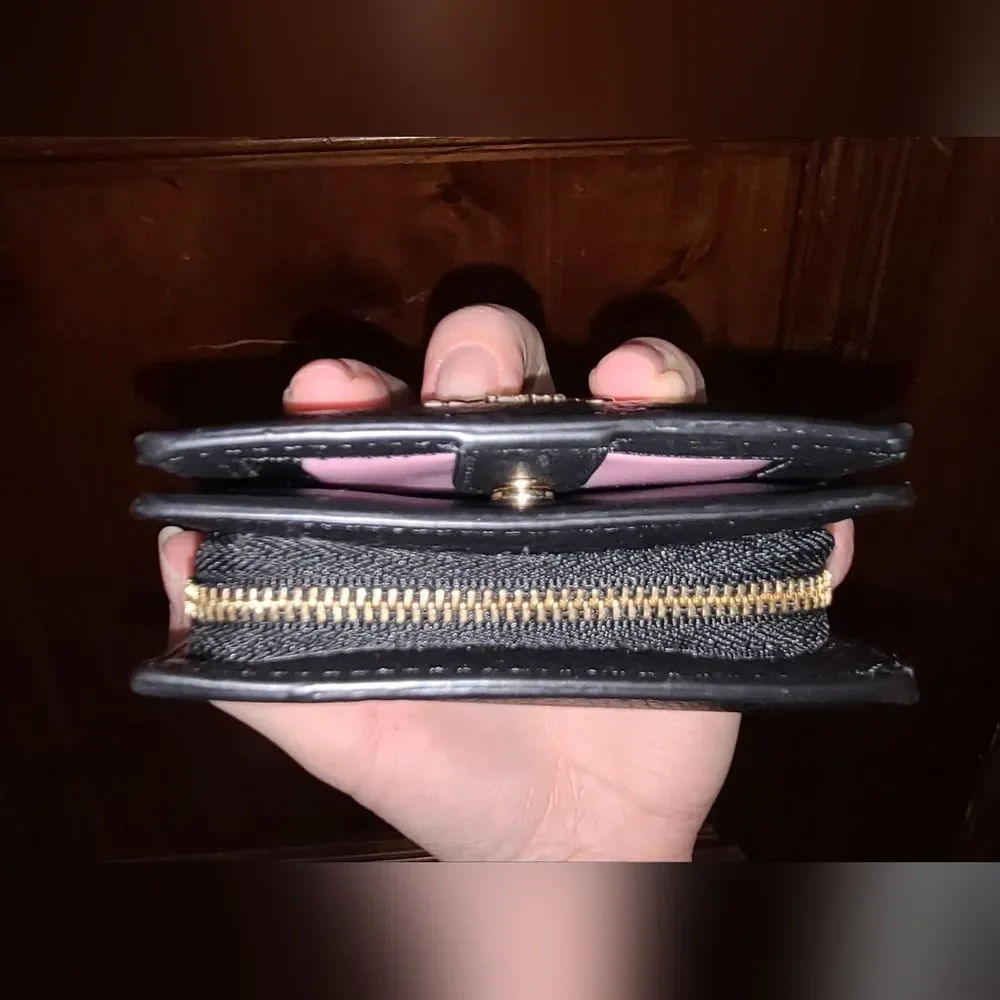 NEW Coach Designer Black Leather Snap Wallet with Gold Accents